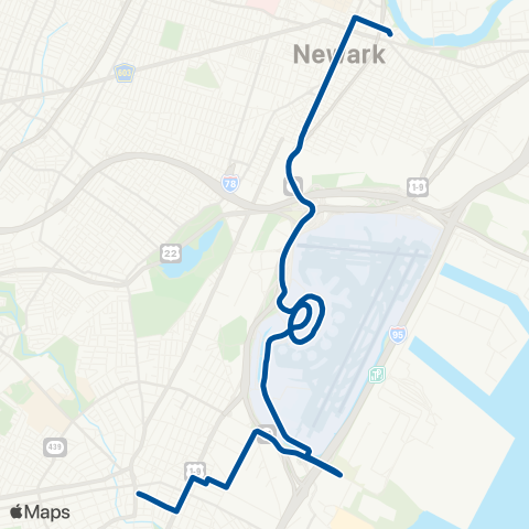 NJ Transit Newark - Elizabeth map