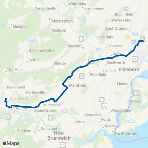 NJ Transit Newark - Somerville map