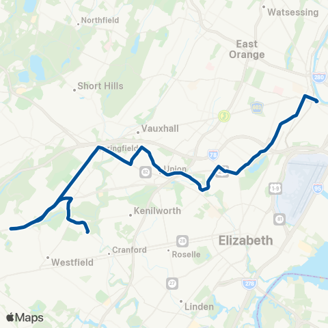 NJ Transit Newark - Mountainside map