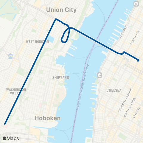 NJ Transit Jersey City - Union City - New York map