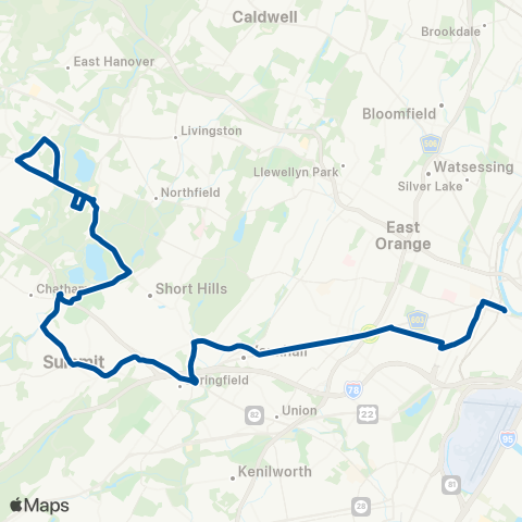 NJ Transit Newark - Livingston Mall map