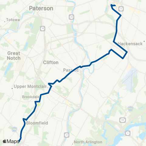 NJ Transit Bloomfield - Passaic - Paramus map