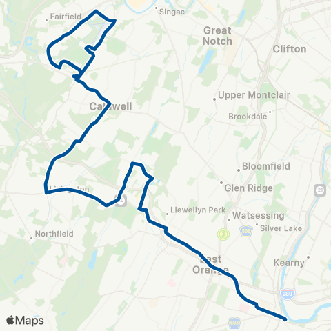 NJ Transit Newark - West Caldwell map