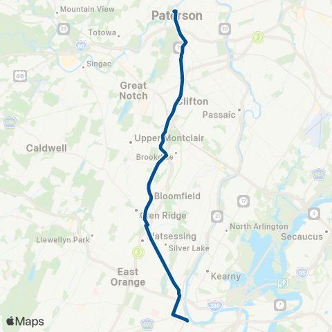 NJ Transit Paterson - Bloomfield - Newark map