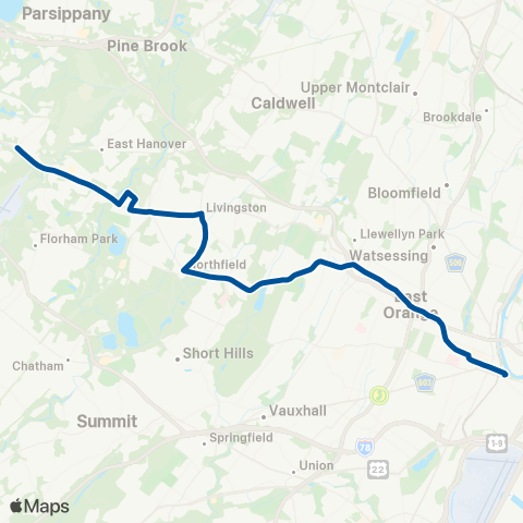 NJ Transit Newark - Orange - Livingston map