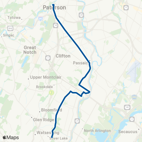 NJ Transit Paterson - Nutley - Newark map