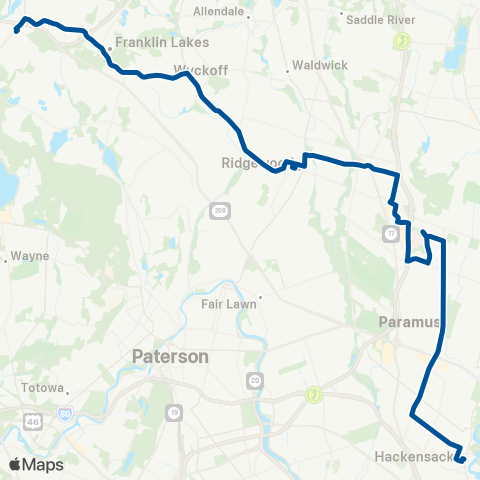 NJ Transit Oakland - Ridgewood - Hackensack map