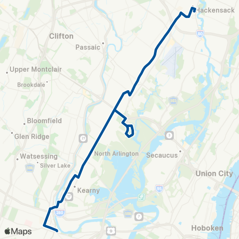 NJ Transit Newark - Hackensack map