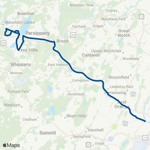 NJ Transit Parsippany - Newark Express map