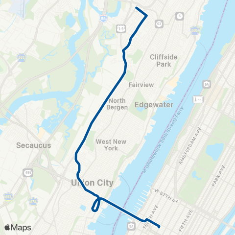 NJ Transit Ridgefield - Union City - New York map