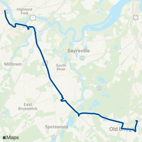 NJ Transit New Brunswick - E Brunswick - Old Bridge map