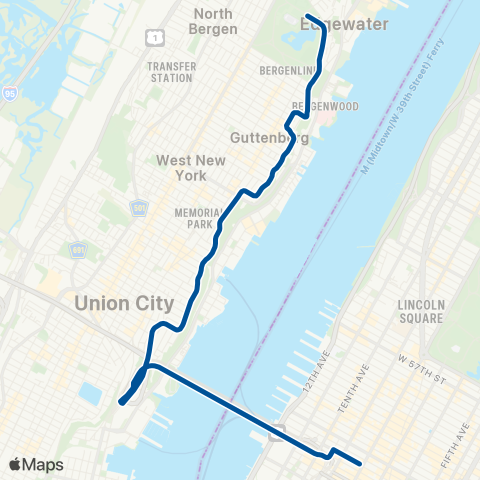 NJ Transit North Bergen - Boulevard East - New York map