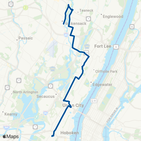 NJ Transit Hackensack - Jersey City - Journal Square map