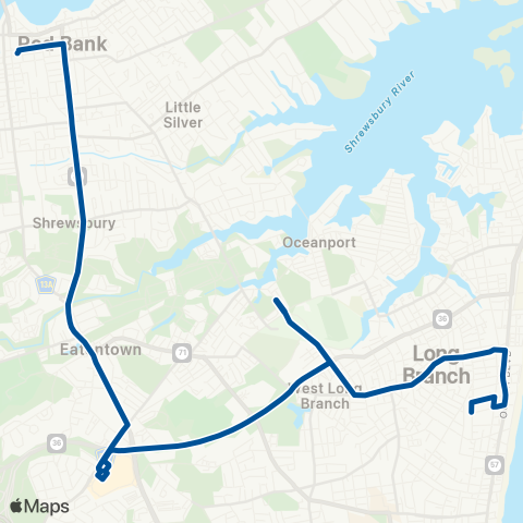 NJ Transit Red Bank - Monmouth Mall - Long Branch map