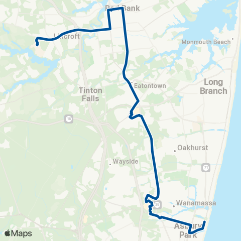 NJ Transit Brookdale CC-Red Bank-Asbury Park map