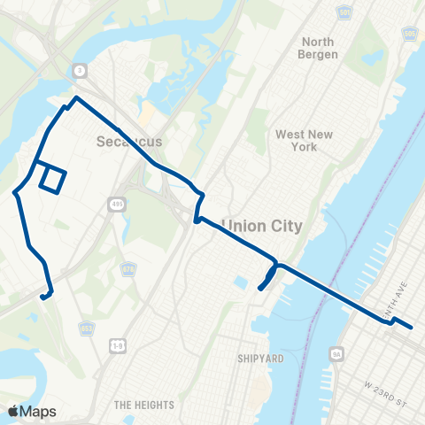 NJ Transit Secaucus - Union City - New York map