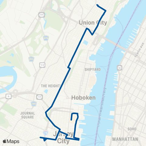 NJ Transit Union City - Jersey City - Newport Ctr Mall map