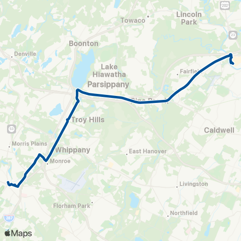 NJ Transit Morristown - Willowbrook Mall map