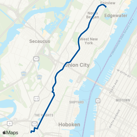 NJ Transit N Bergen - Jersey City - Journal Square map