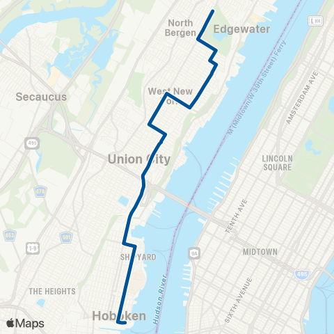 NJ Transit North Bergen - Hoboken map