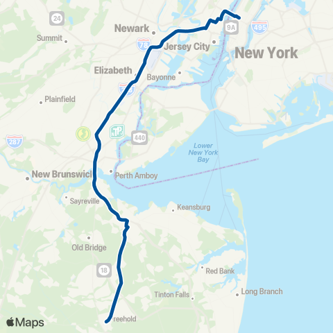 NJ Transit Freehold - Matawan - New York map