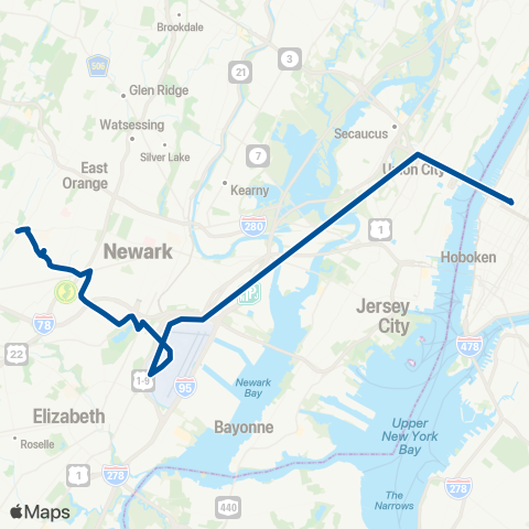 NJ Transit Irvington - New York map