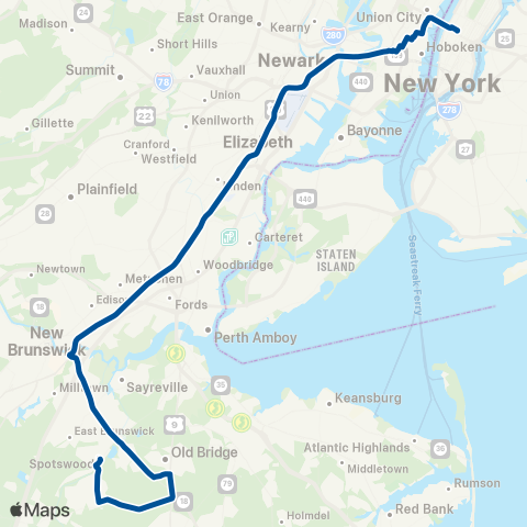 NJ Transit Old Bridge - East Brunswick - New York map