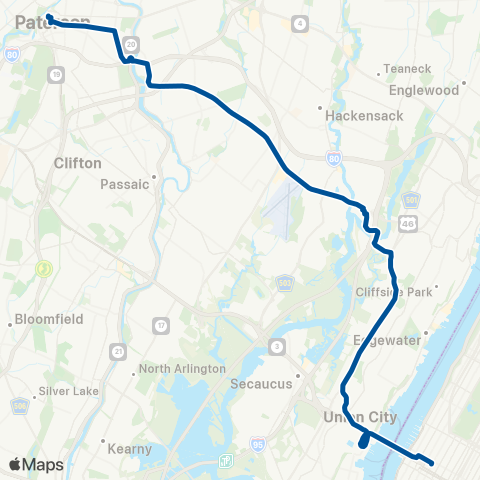 NJ Transit Paterson - New York Express map