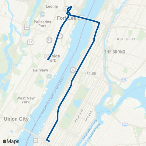 NJ Transit Fairview - Fort Lee - New York map