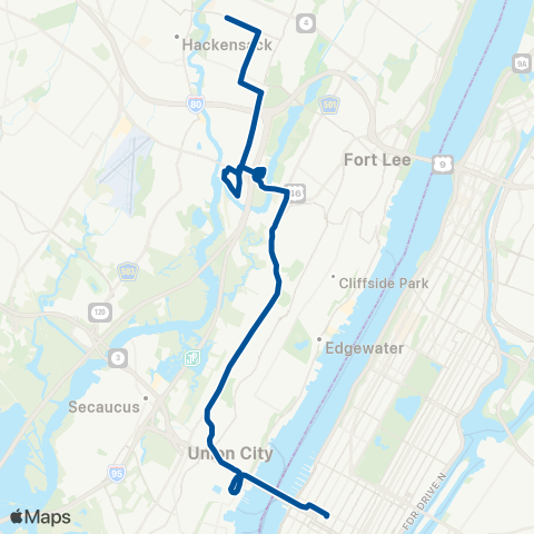 NJ Transit Teaneck-Ridgefield Park-New York map