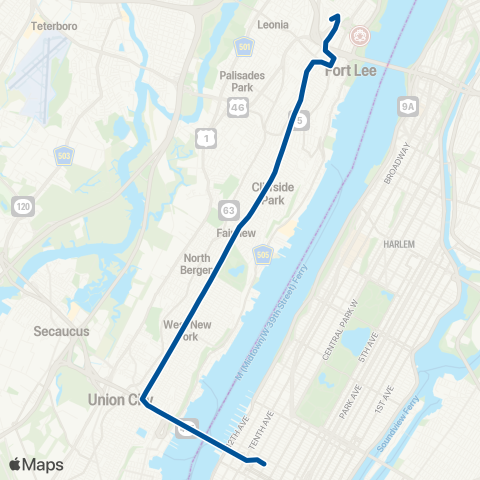 NJ Transit Fort Lee-New York map