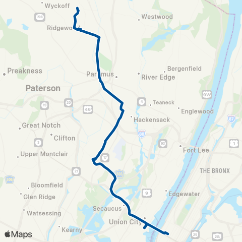 NJ Transit Ridgewood - New York map