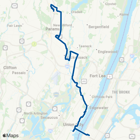 NJ Transit Paramus - New York map