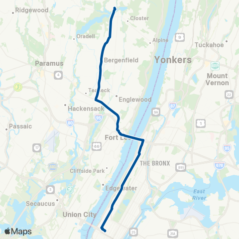 NJ Transit Harrington Pk - New Milford - New York Exp map