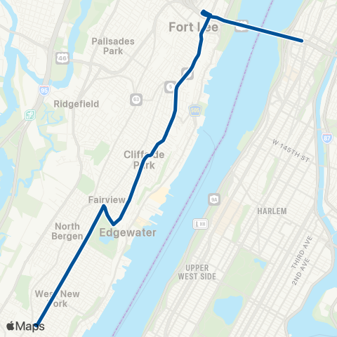 NJ Transit Union City - New York (GWB) map