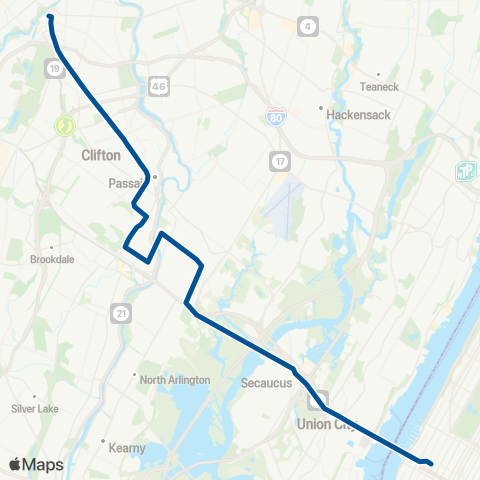 NJ Transit Paterson - Secaucus - New York map