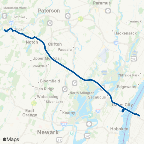 NJ Transit Willowbrook - New York Express map