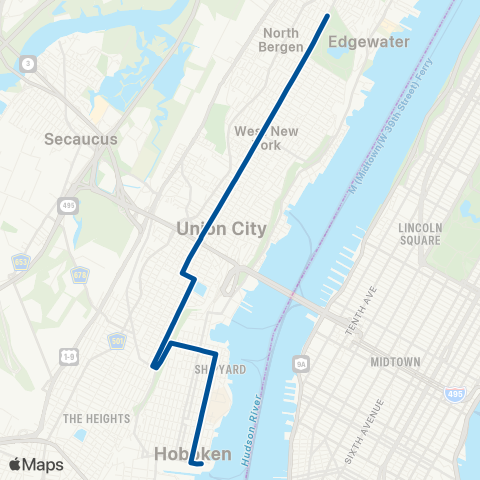 NJ Transit North Bergen - Union City - Hoboken map