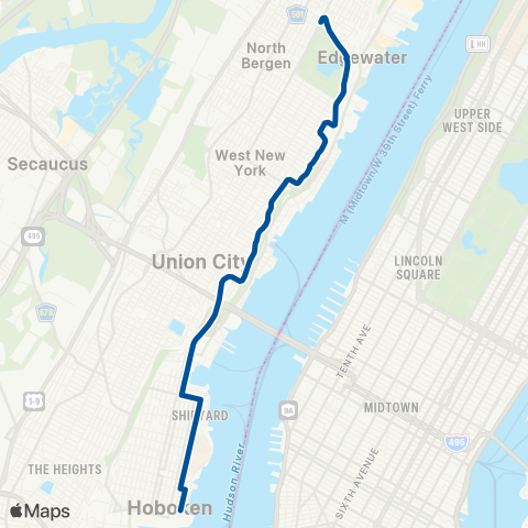 NJ Transit North Bergen - Weehawken - Hoboken map