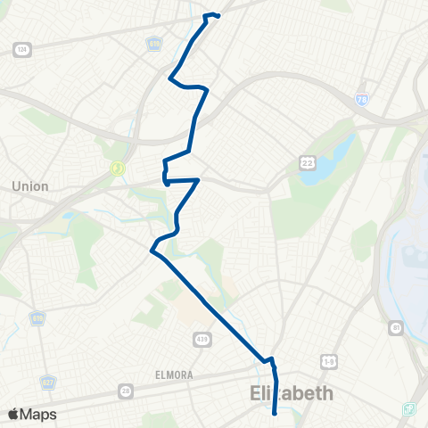 NJ Transit Irvington - Elizabeth map