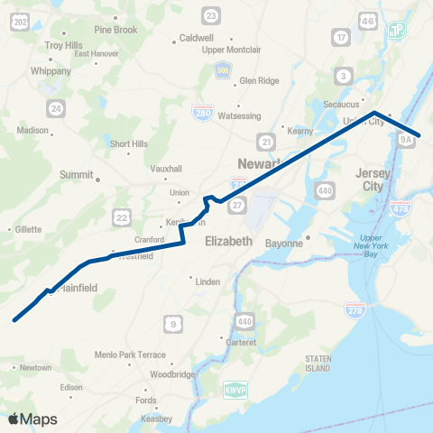 NJ Transit Dunellen - New York map