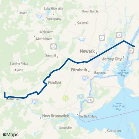 NJ Transit Bridgewater - New York map