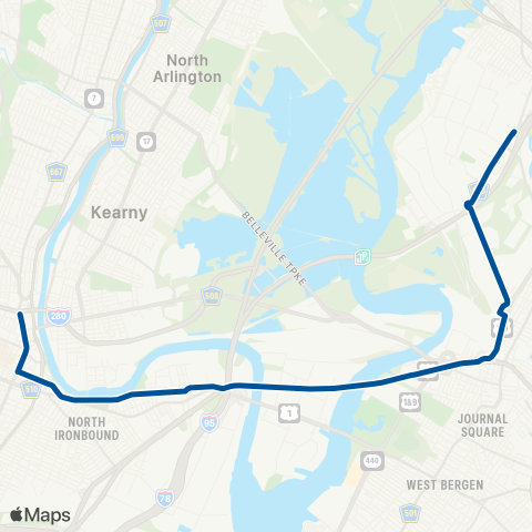 NJ Transit Newark - UPS Secaucus Express map