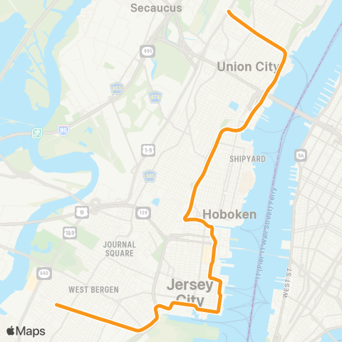 NJ Transit West Side Avenue - Tonnelle Avenue map