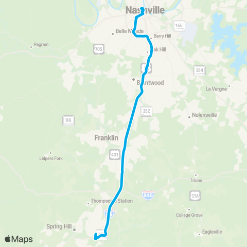 WeGo Public Transit Spring Hill - Franklin map