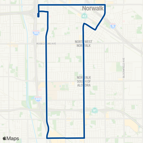 Norwalk Transit NSQ / C Line / Cerritos Coll / Cerritos Mal map