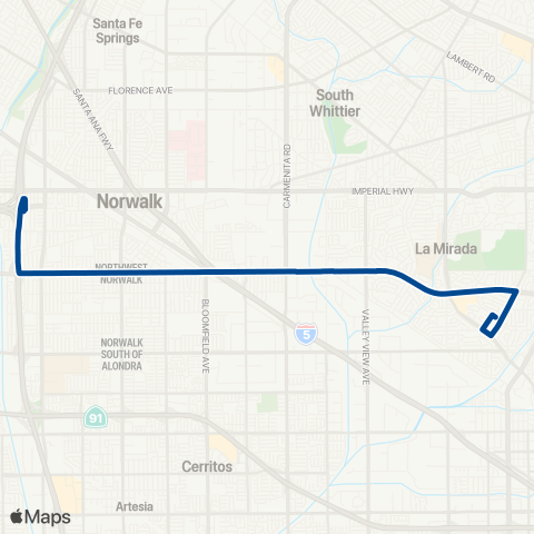 Norwalk Transit C Line Sta to / from La Mirada via Ros map