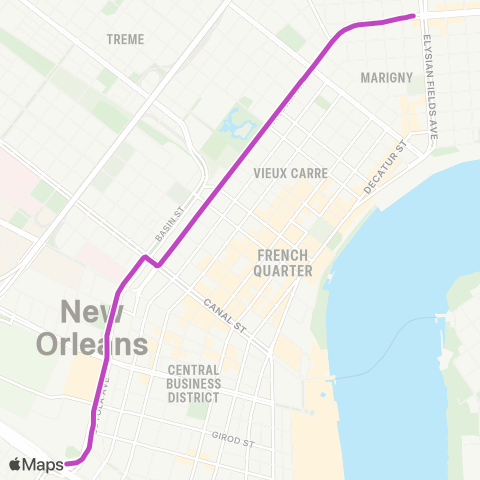 New Orleans RTA Rampart-Loyola Streetcar map