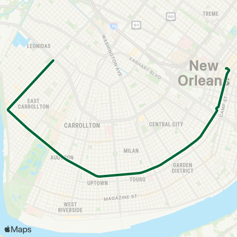 New Orleans RTA St. Charles Streetcar map