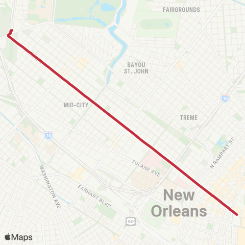 New Orleans RTA Canal Streetcar - Cemeteries map